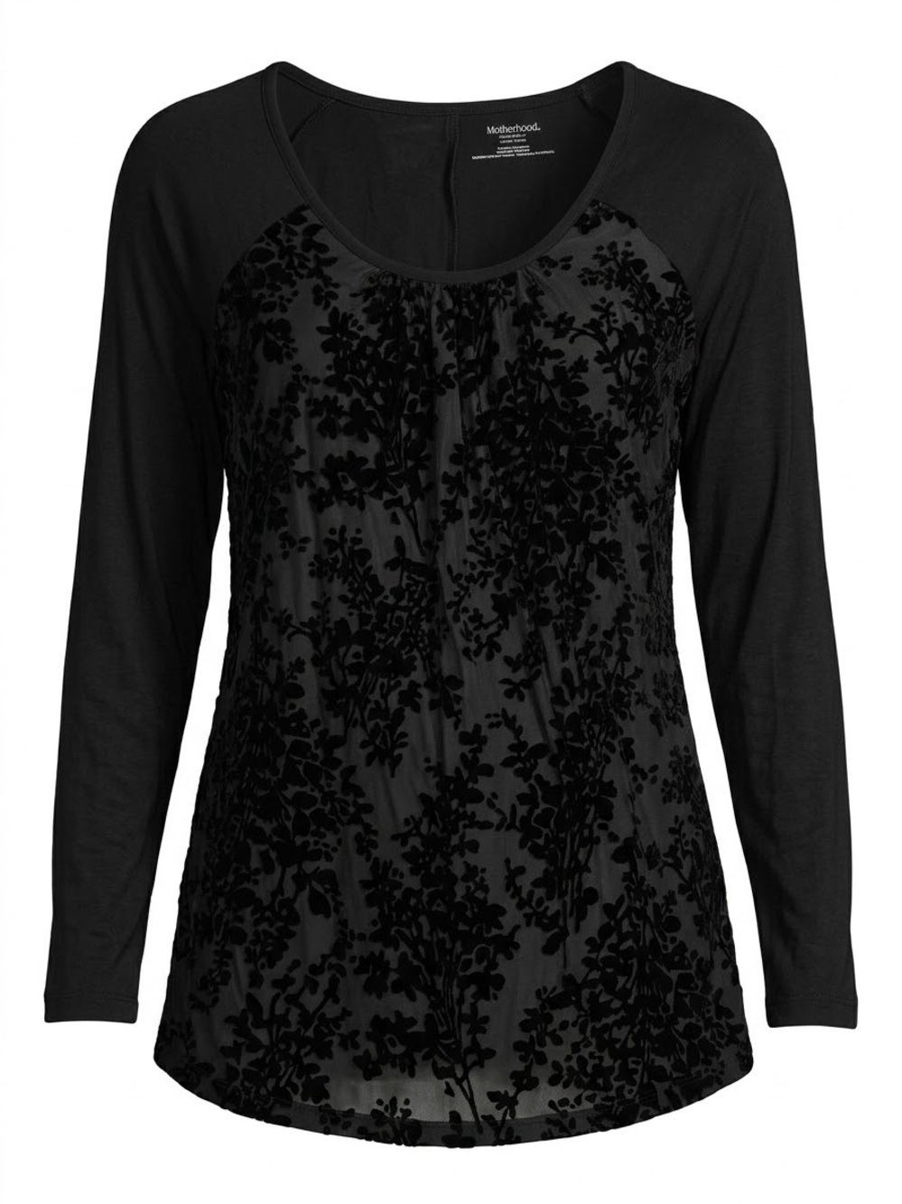 Motherhood Maternity Black Burnout Velvet Floral Long Sleeve Top Size Small